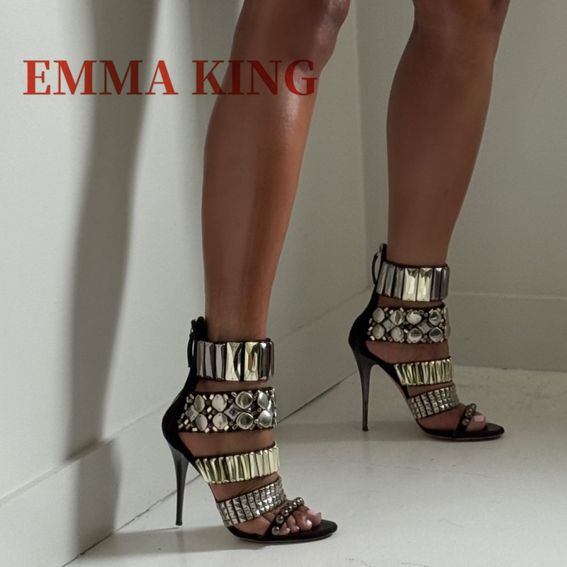 Summer Clothing Ladies - Black Embellished Ankle Strap Sandals Summer