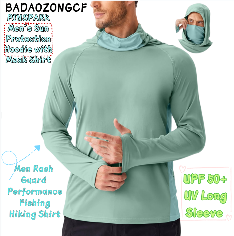 Rash Guard Long Sleeve - PINSPARK Men's Sun Protection Hoodie with