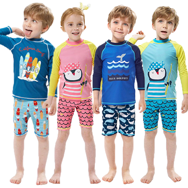 Rash Guard Long Sleeve - Kids Fish Dolphin Print Swimwear Rash