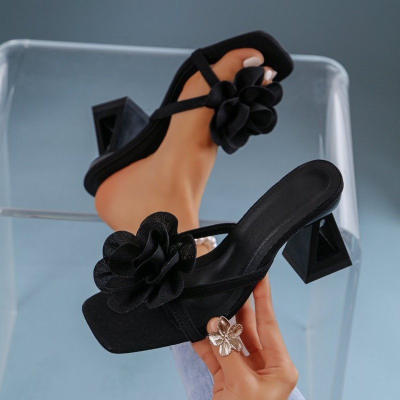 Summer Clothing Ladies - Womens 3D Flower Decor Sandals Triangular