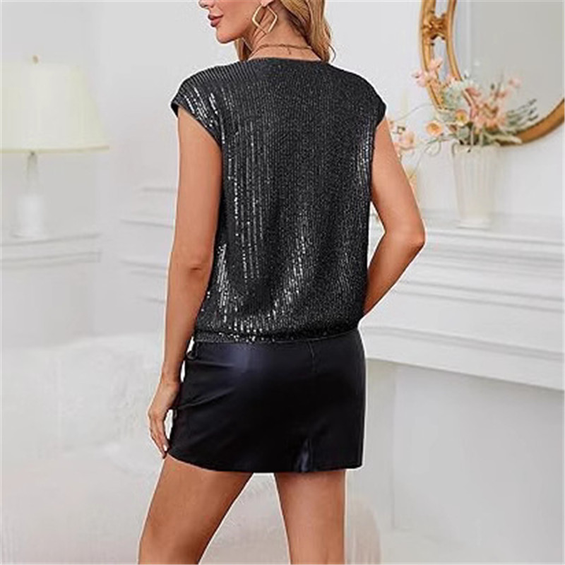2025 Spring Tops Black Sequin  - Summer Evenings Clothing ulasan dan harga