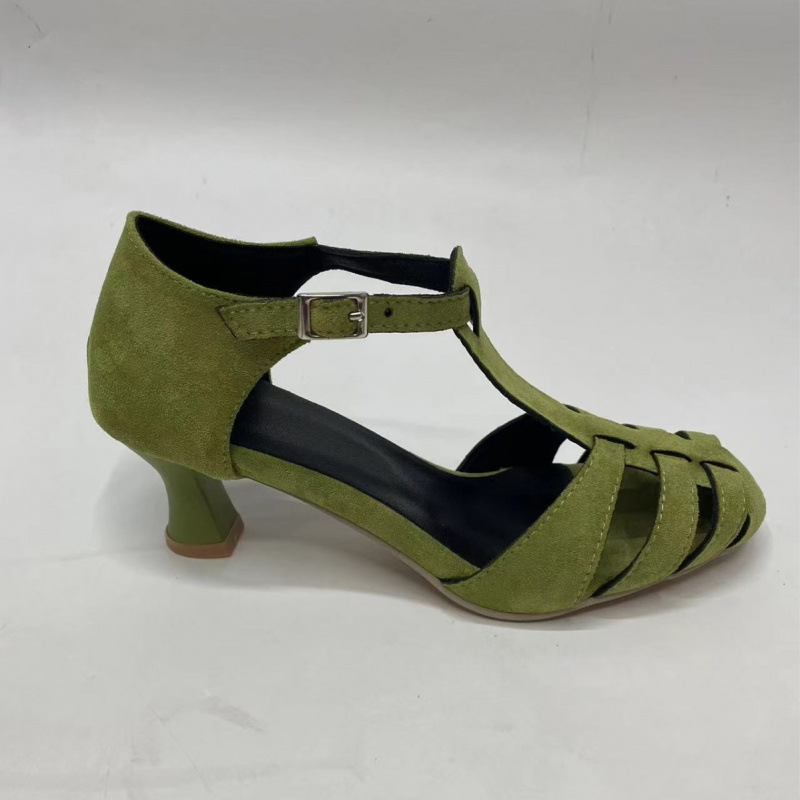 Women's Green Suede Kitten Hee - Summer Clothing Ladies ulasan dan harga