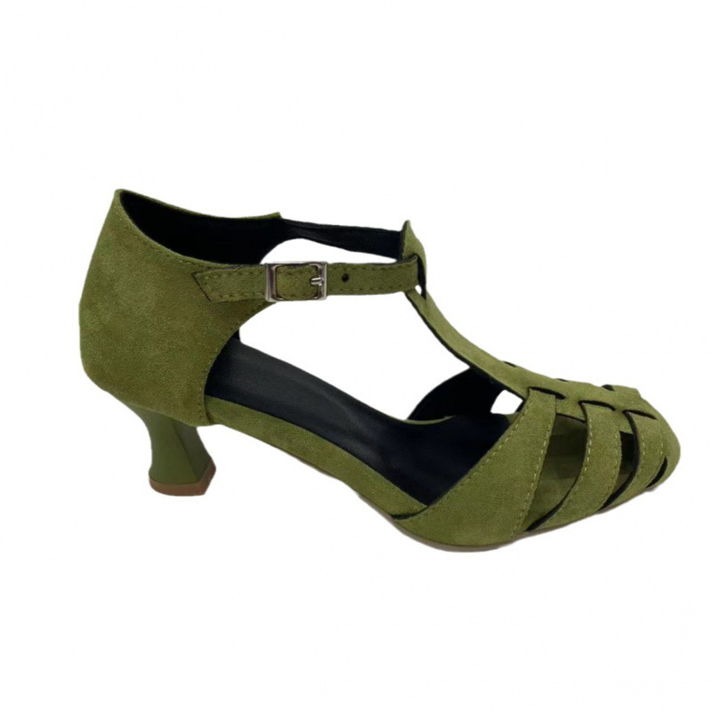 Women's Green Suede Kitten Hee - Summer Clothing Ladies ulasan dan harga