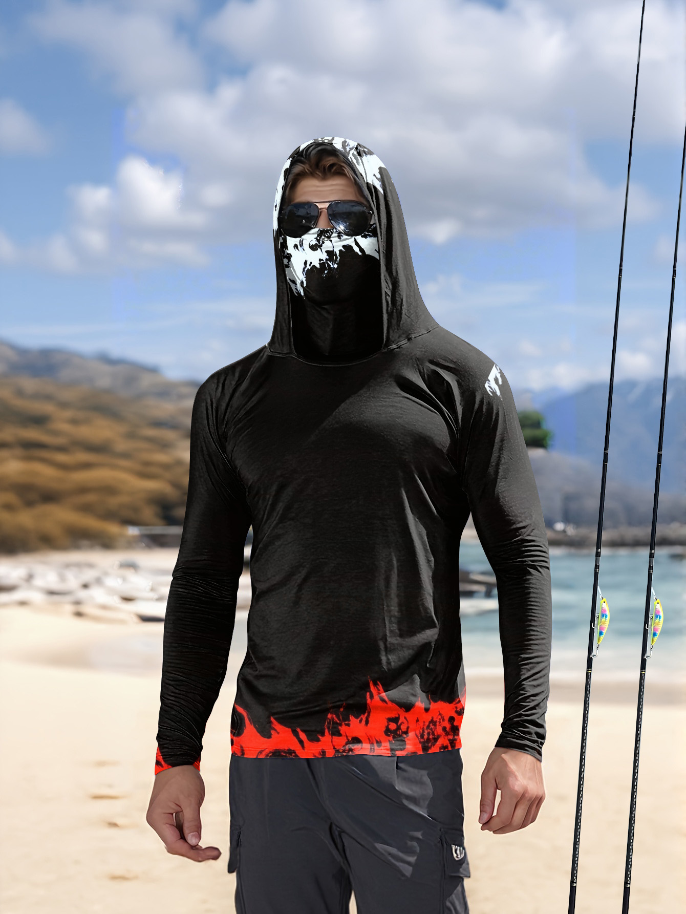 Men Hood Fishing Shirt long sl - Rash Guard Long Sleeve ulasan dan harga