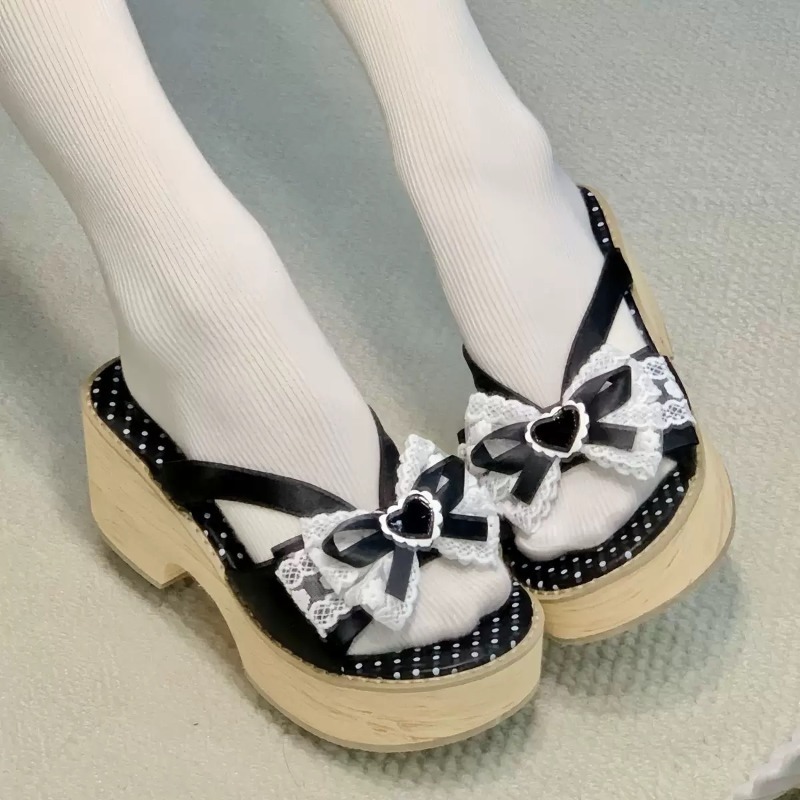 Sweet Bow Wood Grain Thick Bot - Summer Clothing Ladies ulasan dan harga