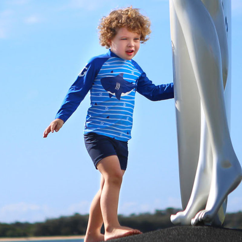 Kids Fish Dolphin Print Swimwe - Rash Guard Long Sleeve ulasan dan harga